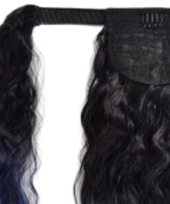 clip in ponytail black hair blue curly long 4