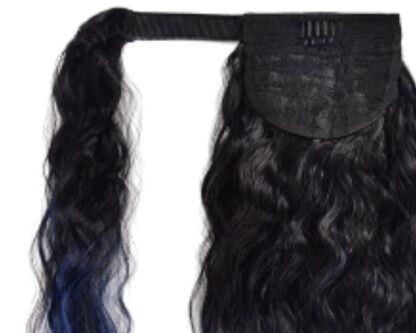 clip in ponytail black hair-blue curly long 4