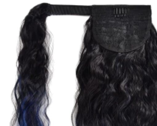 clip in ponytail black hair blue curly long 4