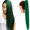 clip in ponytail extensions green long straight 1