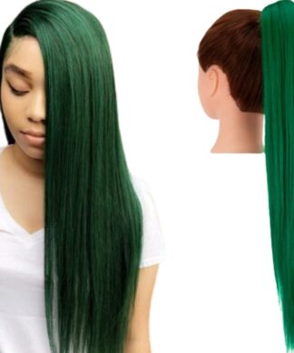 clip in ponytail extensions-green long straight 1