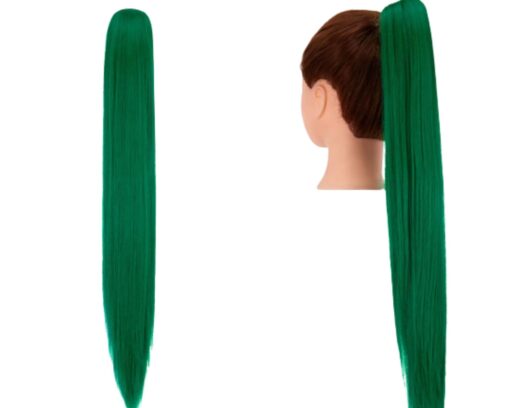 clip in ponytail extensions green long straight 3