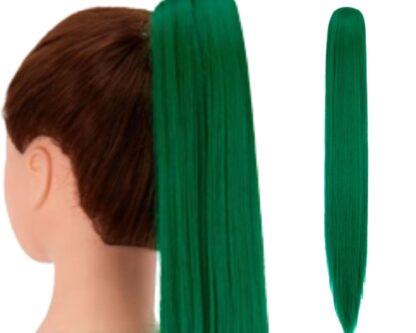 clip in ponytail extensions-green long straight 4
