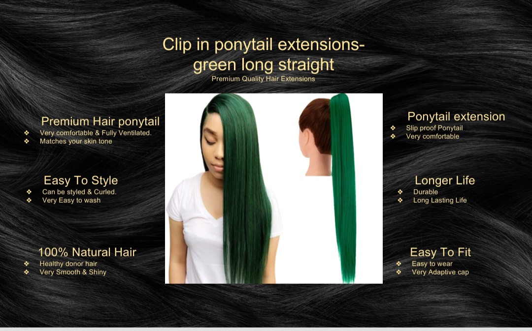 clip in ponytail extensions-green long straight5
