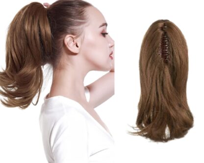 clip in ponytail wavy- brown short 1