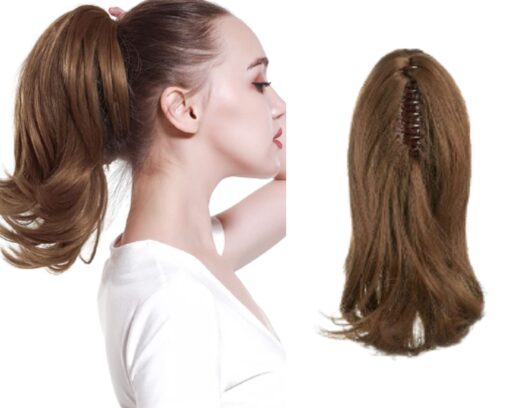 clip in ponytail wavy brown short 1