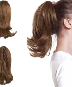 clip in ponytail wavy brown short 2