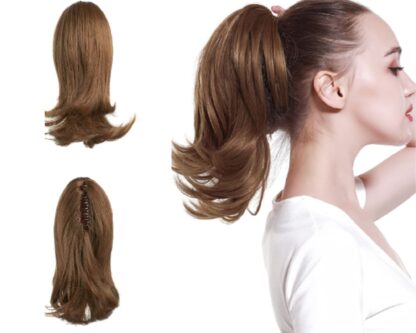 clip in ponytail wavy- brown short 2