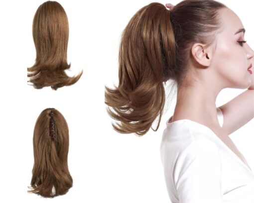 clip in ponytail wavy brown short 2