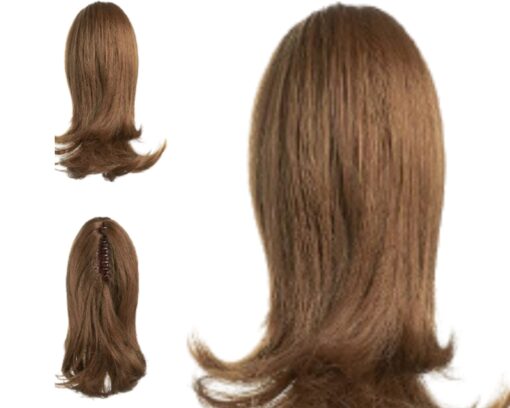 clip in ponytail wavy brown short 3