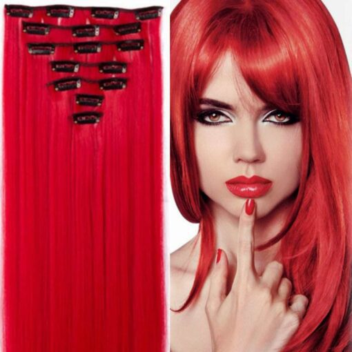 clip in red hair extension straight long1