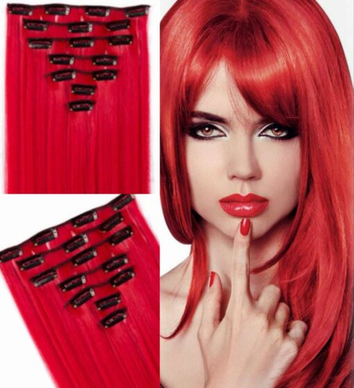clip in red hair extension straight long2