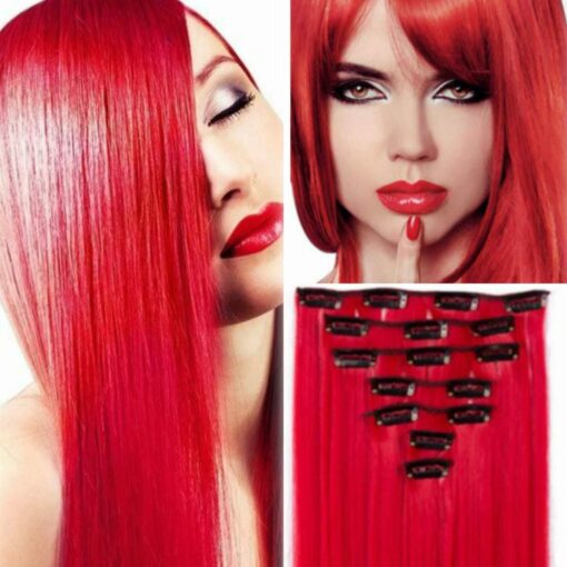 clip in red hair extension straight long3