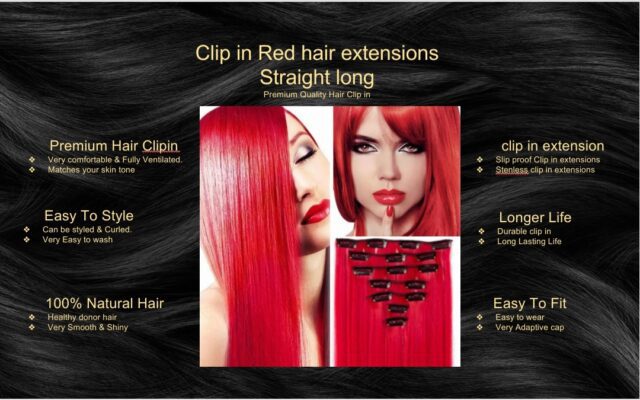 clip in red hair extension straight long5