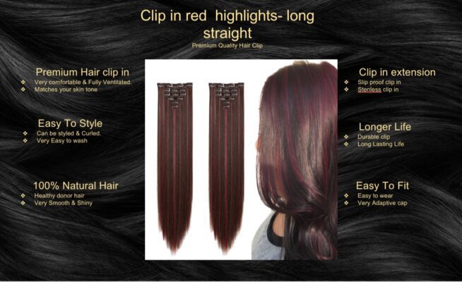clip in red highlights long straight extension5 clip in red highlights long straight extension5