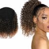clip on human hair ponytail ombre brown kinky curly short1