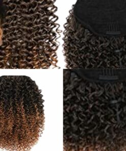 clip on human hair ponytail ombre brown kinky curly short4