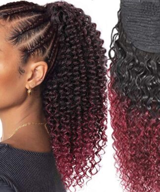 clip on human hair ponytail-ombre red kinky curly long 1