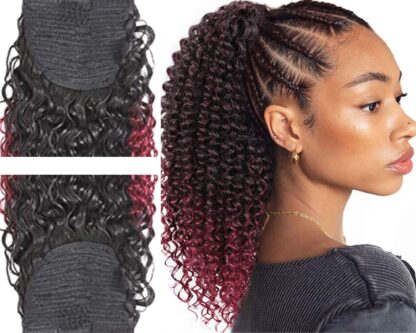 clip on human hair ponytail-ombre red kinky curly long 2