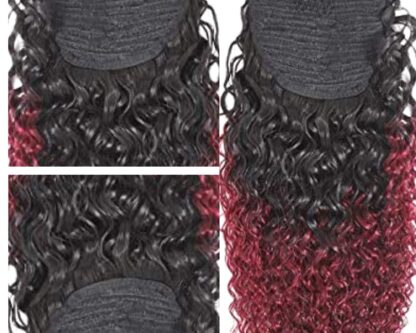 clip on human hair ponytail-ombre red kinky curly long 3
