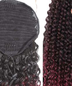 clip on human hair ponytail ombre red kinky curly long 4