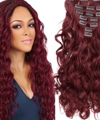 clip on natural curly hair extensions-wine long 1