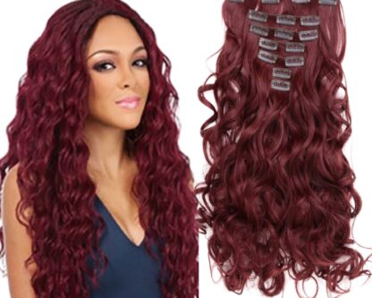 clip on natural curly hair extensions-wine long 1