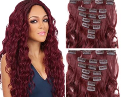 clip on natural curly hair extensions-wine long 2