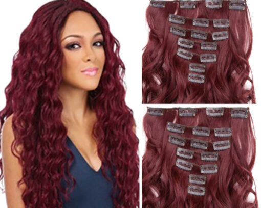 clip on natural curly hair extensions wine long 2