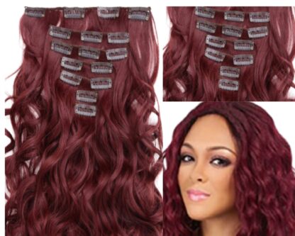 clip on natural curly hair extensions-wine long 3