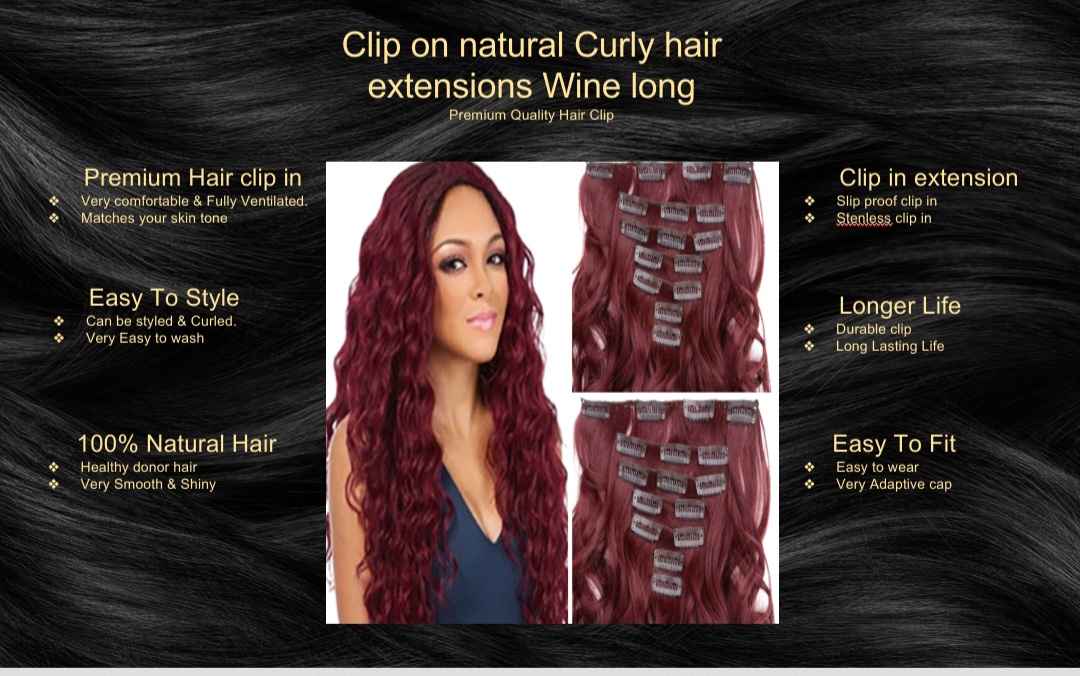 clip on natural curly hair extensions-wine long5