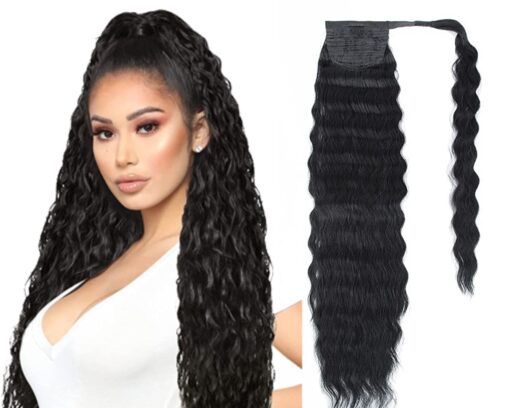 clip on ponytail black hair deep wave 1