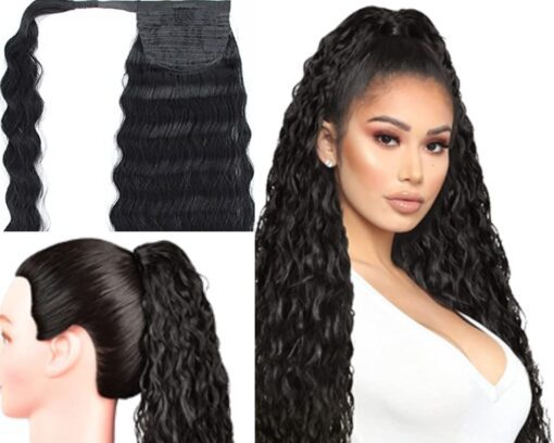 clip on ponytail black hair deep wave 2