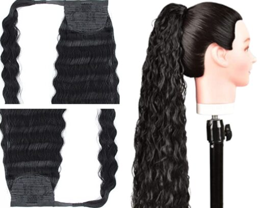 clip on ponytail black hair deep wave 3