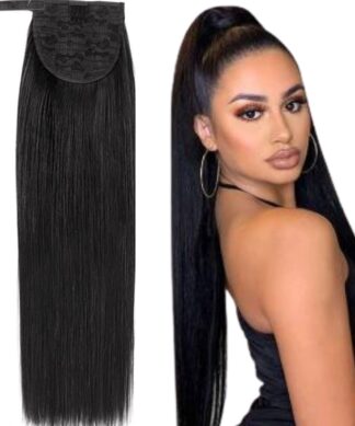 clip on ponytail black hair-straight 1