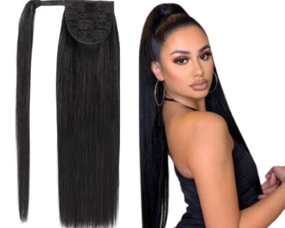 clip on ponytail black hair-straight 1
