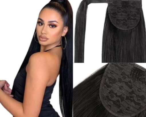 clip on ponytail black hair straight 2