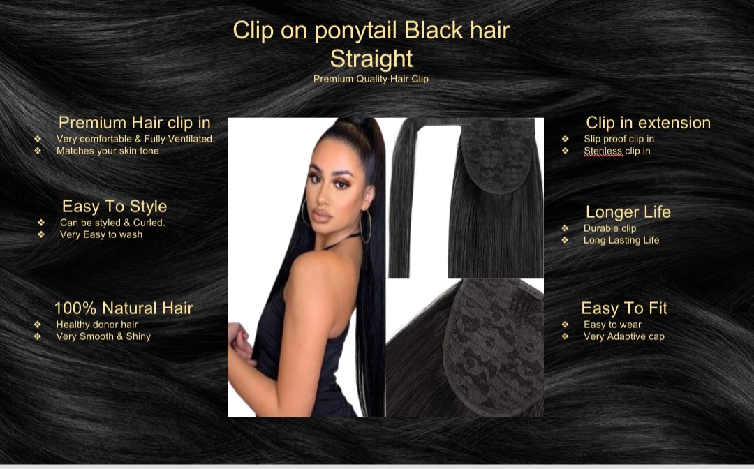 clip on ponytail black hair-straight5