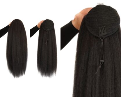 clip on ponytail for short hair-black straight 4