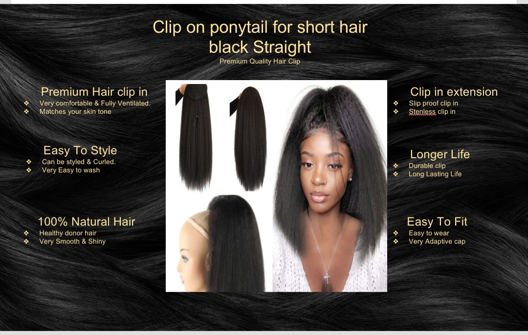 clip on ponytail for short hair-black straight5