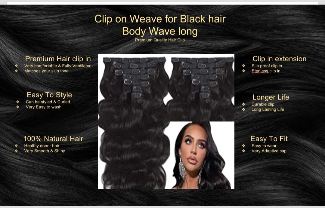 clip on weave for black hair-body wave long5