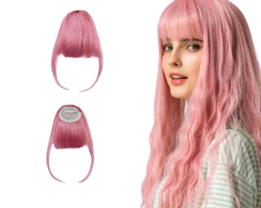 curly clip in bangs pink long 1