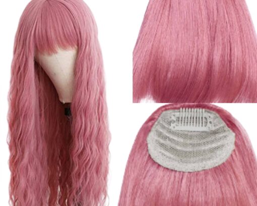 curly clip in bangs pink long 2
