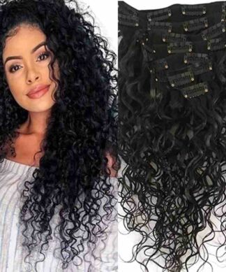 curly clip in hair extension-long black(1)