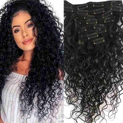 curly clip in hair extension-long black(1)