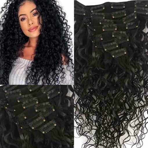 curly clip in hair extension-long black(2)