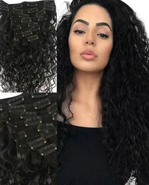 curly clip in hair extension long black3