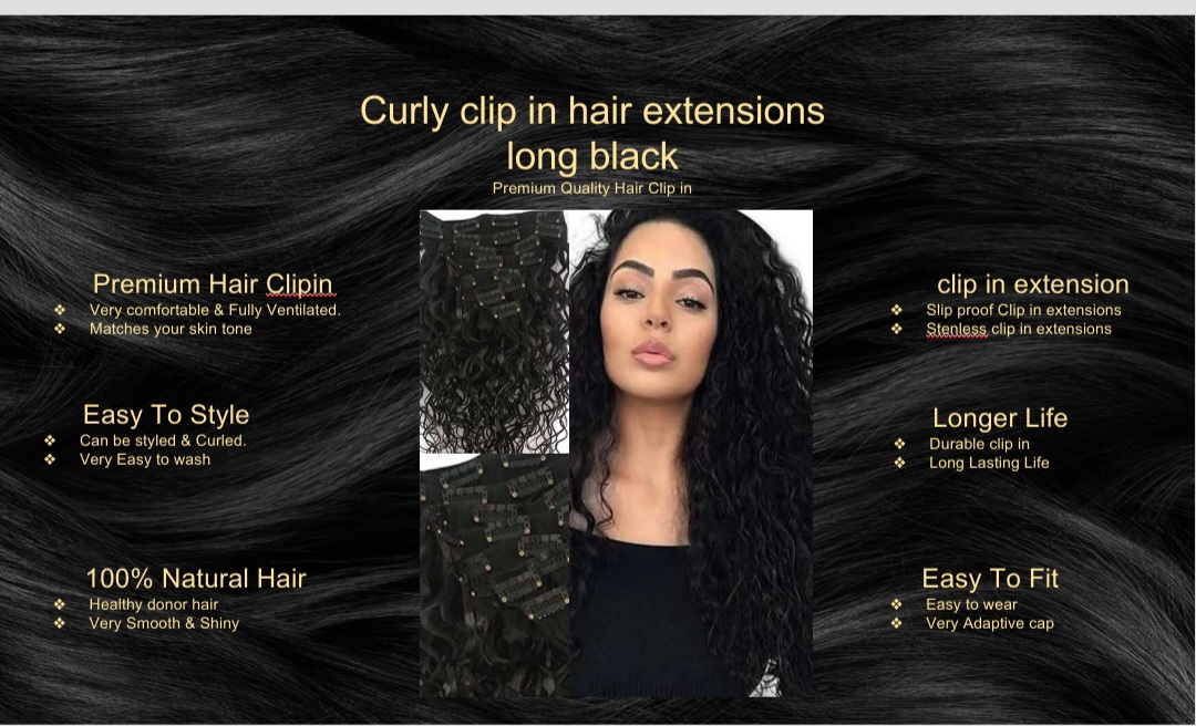 curly clip in hair extension-long black5