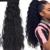 curly clip on ponytail black long 1