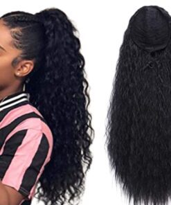 curly clip on ponytail black long 2
